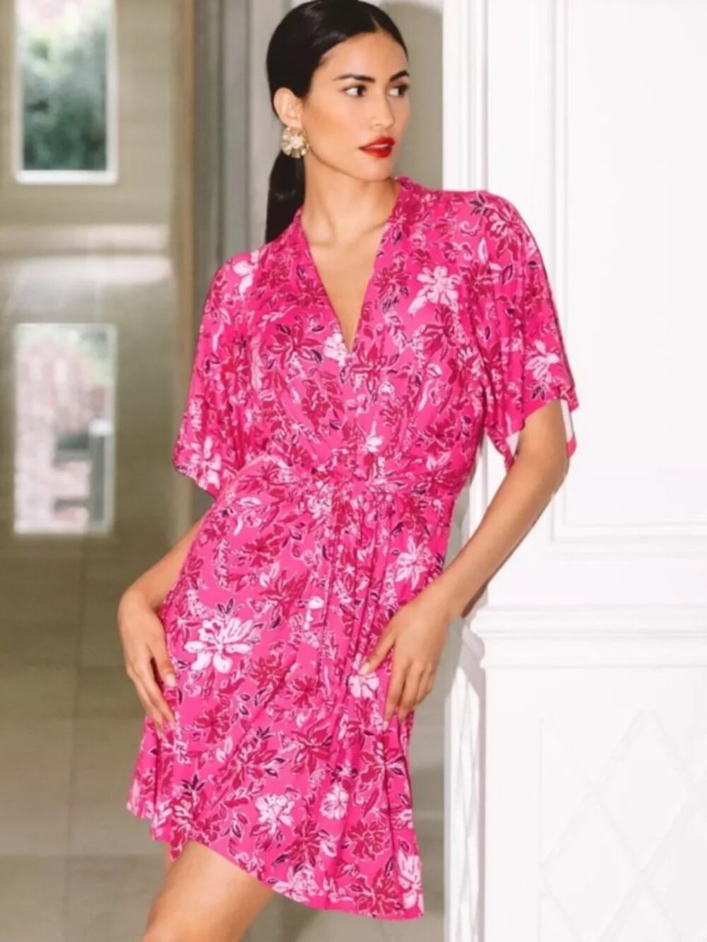 Lilly Pulitzer Wisteria Elbow Sleeve Dress 16 Passion Fruit Pink Giraffic Park